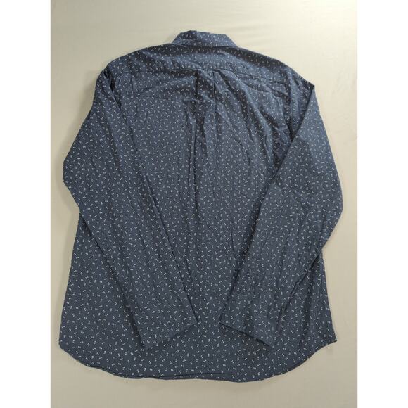 J.Crew Slim Fit Shirt L Blue Secret Wash Stretch Organic Cotton Coffee Print - Picture 10 of 11
